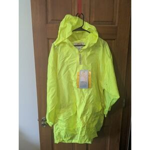 NWT Solare Sporta Packaway Jacket‎ Neon Yellow Hooded Lightweight Size Medium